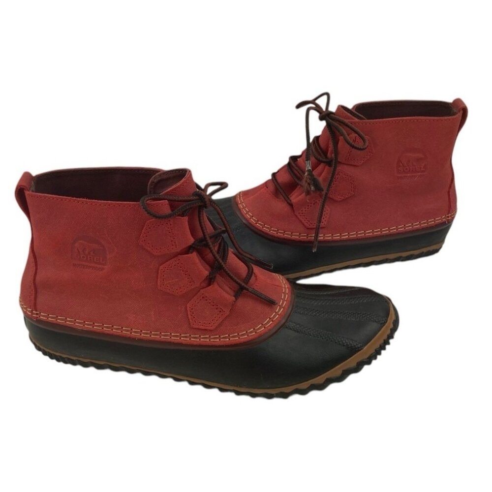 Sorel Out N About Duck Boots Womens Size 11 Red Black Fishermancore Rain Outdoor